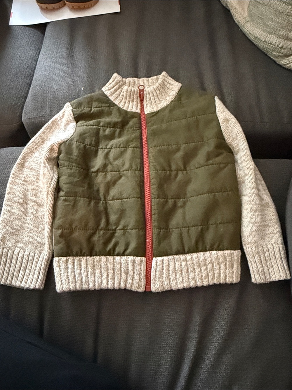 Cat & Jack Cream Sherpa-Lined Knit Jacket with Red Trim